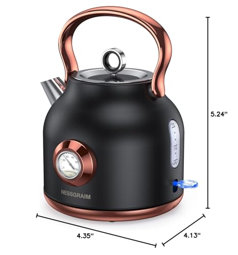 Retro Electric Kettle, 1.7L Stainless Steel Tea Kettle with Large Temperature Gauge, 1500W Fast Heating Hot Water Boiler with LED Indicator, Auto Shut-off & Boil-Dry Protection-Reteo Black - color: Retro Black