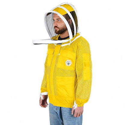 Beekeeping Jacket with Veil 3-Layer Ultra Ventilated 2 Veil Options (Fencing & Round) YKK Zippers Full Protection Suit Carrying Bag (BP-302-Golden)-XXL - color: Golden 2 Veils, size: 2XL