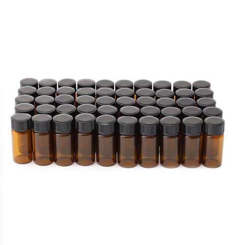 5ml Small Sample Vials, 50Pcs Amber Glass Sample Bottles with Screw Cap, Lab Sample Vials for Laboratory, Liquid, Water, Seeds, Essential Oil - size: 5ml-50pcs