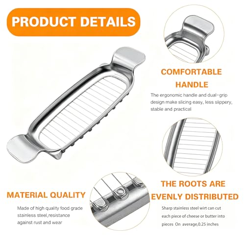 Stainless Steel Butter Cheese Slicer, Multipurpose Handheld Cutter for Block Cheese, Butter and Soft Fruits, Dishwasher Safe