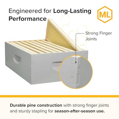 Mann Lake 8-Frame Medium Super Kit, Fully Assembled 6⅝" Super Box with 8 Durable Frames & Beeswax-Coated Plastic Foundation for Honey Storage, Beekeeping and Hive Expansion, Made in USA, Painted - color: Painted Deep Hive Kit
