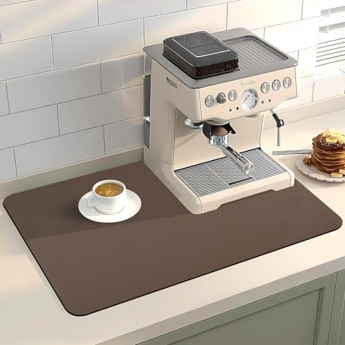 Dish Drying Mat, 16" x 24" Dish Drying Rack Pad with Rubber Backed, Absorbent Coffee Bar Mat for Kitchen Countertop, Easy to Clean Espresso Mats, Fit Under Coffee Machine, Brown - color: Brown, size: 24" x 16"