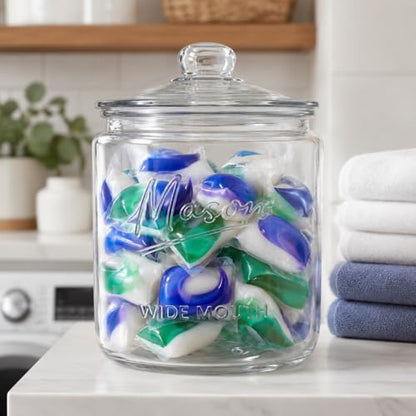 1 Gallon Mason Glass Cookie Jar with Lid – Wide Mouth Glass Storage Jar with Embossed Mason Logo, Airtight Pantry Container with Measurement Markings for Cookies, Candy, Flour & Dog Treats – Pack of 2 - size: Pack of 2