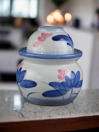 Porcelain Pickling Jar with 2 Lids Lotus Fermenting Pickling Kimchi Crock Food Storage 7"