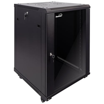 NavePoint 15U Server Cabinet Wall Mount Rack Enclosure with Caster Wheels, 2 Fans, Locking Glass Door, Removable Side Panels – 15U Network Cabinet 23.6” Deep, 19” Server Rack for IT Equipment - size: 15U - 600mm Depth