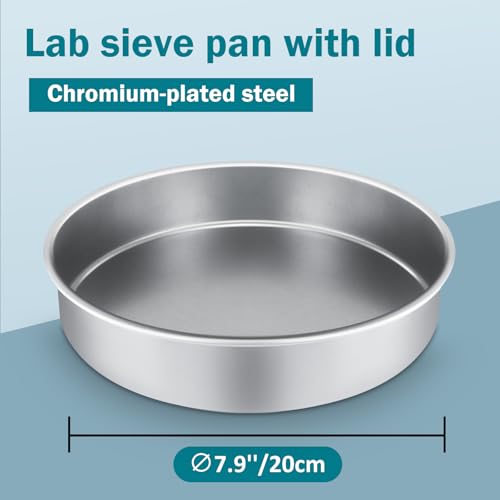 Lab Sieve Pan with Lid, Chromium-Plated Steel Test Sieves Pan, Analysis Sample Test Sieves for Industrial Laboratory, 7.9Inch/20cm Diameter 1.97in/5cm Height - size: 7.9in/20cm-Diameter