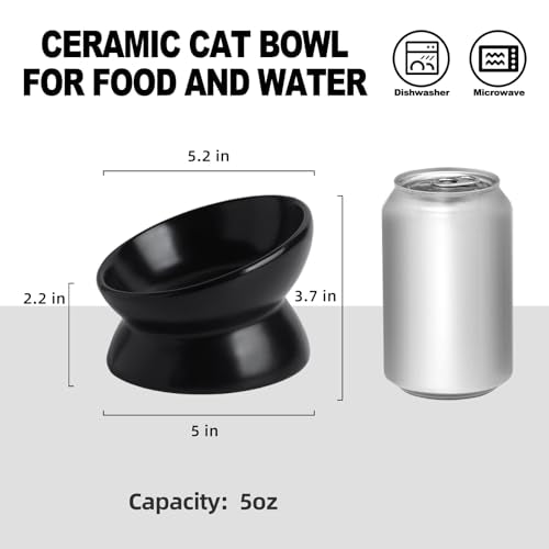 Elevated Ceramic Cat Bowl, 15° Tilted Raised Food & Water Dishes, Anti-Vomiting & Neck Protection Pet Feeder for Kittens, Small Dogs (5.2", Black, 1pc Set) - color: Black, size: 5Inch-1pc