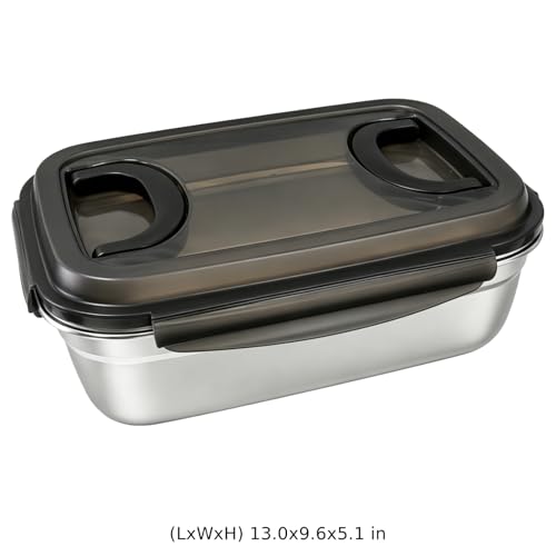 186 oz Stainless Steel Food Storage Container with Lids, 13.0 x 9.6 x 5.1 in Leakproof Kimchi Container with Handles, Large Food Storage Containers for Roasting Turkey, Kimchi, Fruits, Party, Kitchen