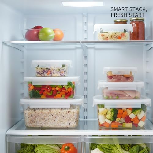 Food Storage Containers with Lids, Stackable PP Plastic Bins for Refrigerator & Pantry Organization, Clear Design for Leftovers and Prep Ingredients - size: 6.65 x 4.72 x 2.8 in