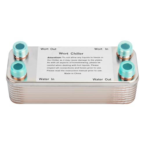 Ferroday 20 Plate Wort Chiller Stainless Steel Brazed Plate Heat Exchanger 1/2 NPT Thread Plate Chiller, Beer Brewing Chiller Wort Cooler For Homebrew (7.5" x 1.97") - size: 20-plate(1/2 npt)
