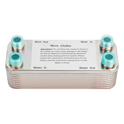 Ferroday 20 Plate Wort Chiller Stainless Steel Brazed Plate Heat Exchanger 1/2 NPT Thread Plate Chiller, Beer Brewing Chiller Wort Cooler For Homebrew (7.5" x 1.97") - size: 20-plate(1/2 npt)
