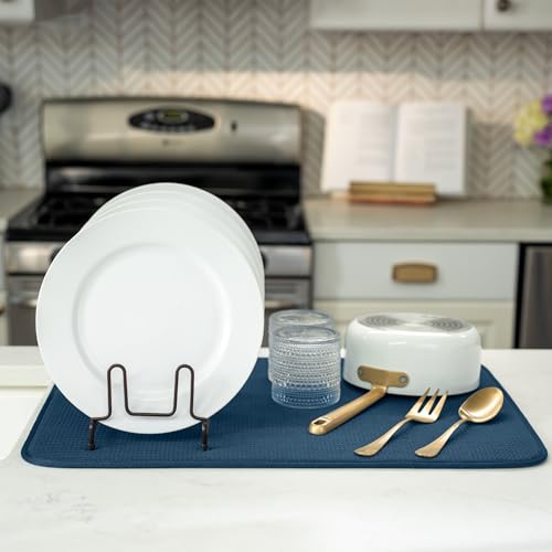 S&T INC. Dish Drying Mat XL, 18” x 24”, Absorbent Microfiber Kitchen Counter Mat, Dish Drying Pad for Dishes, Utensils, Pots and Pans, Extra Large, Navy - size: 18" x 24"