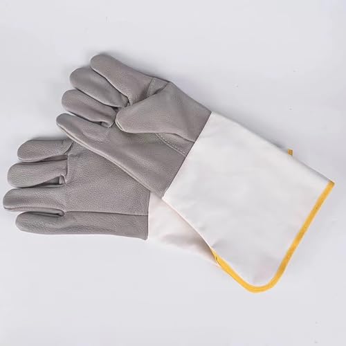 Thick Goatskin Leather Beekeeper's Gloves with Ventilated Long Sleeves Elastic Cuffs,Beekeeping Gloves (Grey & white splicing, XL) - color: Grey & White Splicing, size: X-Large