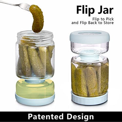 WhiteRhino Glass Pickle Jar with Strainer Flip,34oz Pickle Container,Hourglass Pickle Juice Separator Jar for Gherkins Olives, Leakproof Dishwasher Safe - color: 34oz Light Bule Pickle jar