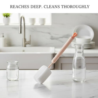 Long Handle Bottle Cleaning Brush with Soft Sponge Head for Deep Cups, Narrow Neck Bottles & Vases - 13 Inch - color: Pink