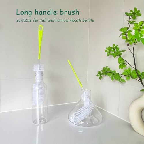 Water Bottle Brush with 5-in-1 Multi-Function, Baby Bottle Brush for Cleaning Nipple/Cup Lid Gap, Straw Bottle Cleaner, 15.1" Long Handle for Narrow Bottleneck Decanter, 3 Pack Set - color: White-green