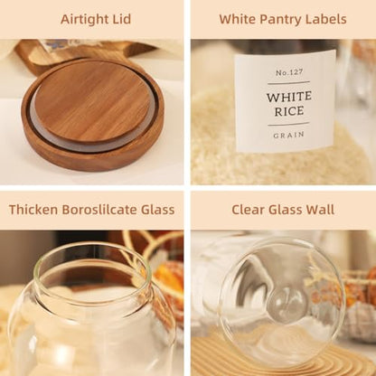 2 Pack Large Glass Flour and Sugar Storage Containers with Airtight Acacia Wood Lids and 132 Kitchen Pantey Labels Preprint - 1 Gallon Borosilicate Glass Canister Sets for Food,Pasta,Cookie,Rice - size: 1 Gallon-2 Pack