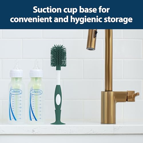 Dr. Brown's Soft Touch No Scratch Baby Bottle Cleaning Brush, Nipple Cleaner & Suction Cup Base for Easy Storage, BPA-Free, Green (Pack of 1) - style: Green