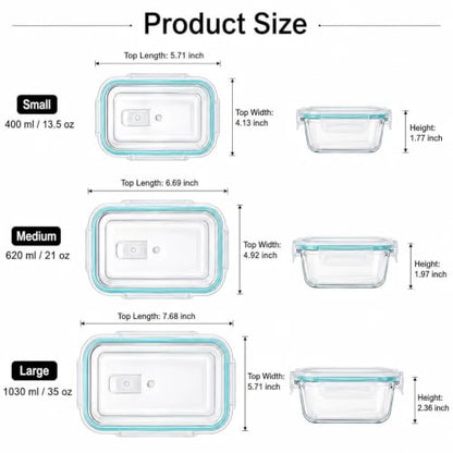 Glass Food Storage Containers Set with Airtight Lids – Leak-Proof Meal Prep Containers for Soups, Leftovers & Lunches – BPA Free, Microwave, Dishwasher & Freezer Safe (3PCS) - color: Blue 3PCS