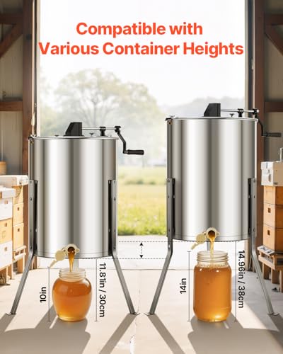 VEVOR Honey Extractor, 4/8 Frame Manual Honey Extractor with Transparent Lid, Stainless Steel Honeycomb Drum Spinner with Height Adjustable Stand, Honeycomb Extraction Equipment for Beekeeping - style: 8 Frame Rack(4 Deep Frames)