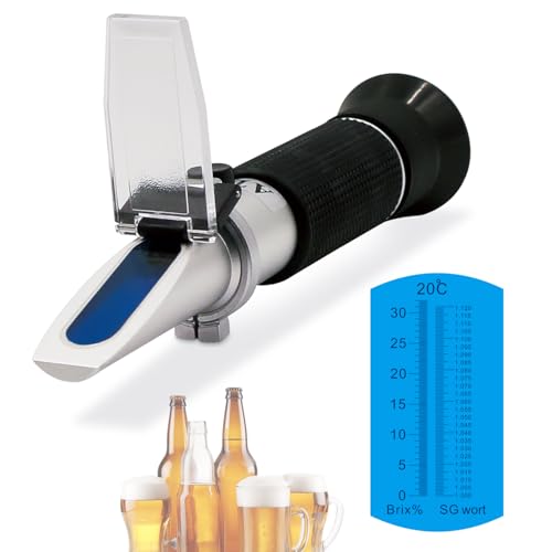 Brix Refractometer with Dual Scale - Specific Gravity & Brix, High Precision Handheld Refractometer Hydrometer with ATC for Beer Brewing Wine Making, Home Brewing Kit