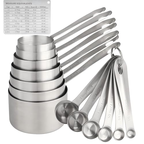 Measuring Cups and Spoons Set 16, 18/8 Stainless Steel Measuring Cups and Spoons for Dry&Liquid, 7 Metric&US Measing Cups &6 Measuring Spoons &Measure Equivalents for Kitchen&Baking - color: Siliver, size: A: 7cups+6spoons
