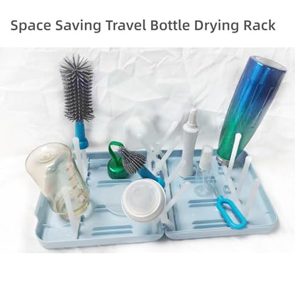 Travel Bottle Drying Rack Space Saving,Foldable Bottle Drain Rack with 16 Ribs,Portable Baby Bottle Drying Rack for Bottles,Breast Pumps and Other Feeding Accessories,Widely Used Daily Basis - color: Blue