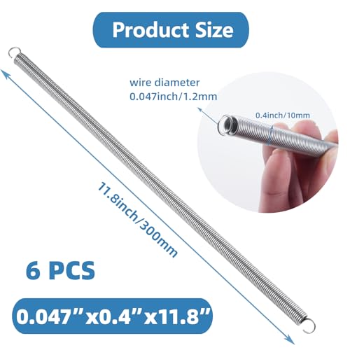 6pcs Extension Springs,0.047"x0.4"x11.8" 304 Stainless Steel Extension Springs with Hook Ends 11.8inch (6, 0.047"x0.4"x11.8") - size: 0.047"x0.4"x11.8"