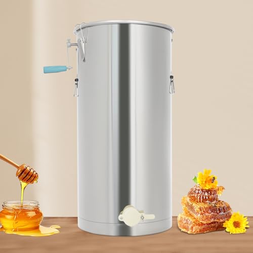 Manual 2-Frame Honey Rack Extractor, Food Grade Stainless Steel, Beekeeping Spinner with Sealed Lid & Smooth Dual-Bearing Handle, Honeycomb Drum Spinner, 49.6 lbs Capacity