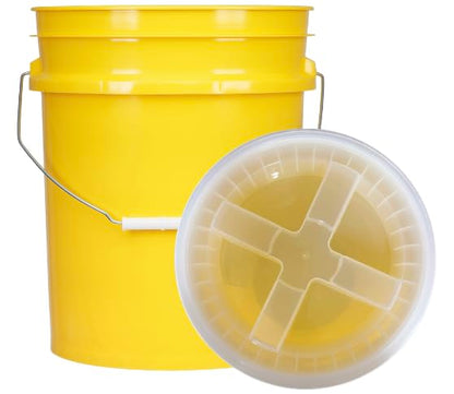 House Naturals 5 Gallon Food Grade Plastic Bucket with Air Tight Screw on Lid Made in USA Container (Yellow Bucket with Clear lid) - color: Yellow Bucket With Clear Lid