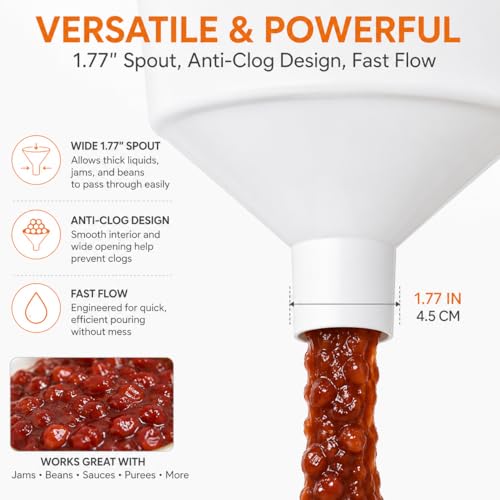 Cabilock Large Kitchen Funnel Wide Mouth Plastic Funnel for Beer Oil Beverage Filling Spill-Free Pouring Tool 10.43 Inch Food Grade Material
