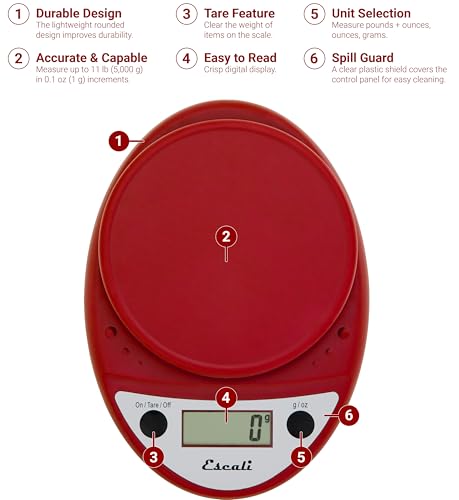 Escali Primo Digital Food Scale Multi-Functional Kitchen Scale and Baking Scale for Precise Weight Measuring and Portion Control, 8.5 x 6 x 1.5 inches, Warm Red - color: Warm Red