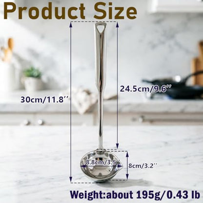 Ladle, 304 Stainless Steel Heavy Duty Soup Ladle with Pour Spout - 11.8 Inch, Dishwasher Safe Cooking & Serving for Soup,Stews,Canning (1 Pack)