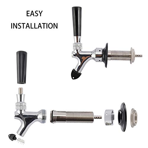 RealPlus 2 Pack of Draft Beer Faucet with 4.1" Shank,Black Handle and Tap Brush for Homebrew 1/4 Barbed Fitting