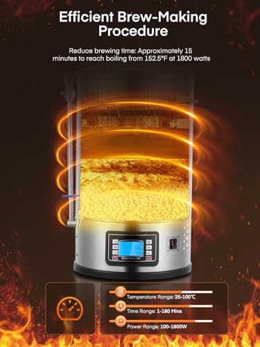 FOHERE All-in-One Electric Brewing System (9.2 Gal/35L), Stainless Steel Home Beer Brewer, Mash & Boil Pot with 7-Step Programmable & 10 Recipe Memory