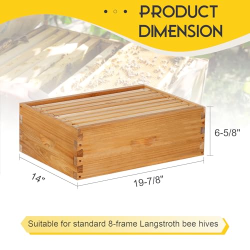 8 Frame Medium Super Box for Honey Bee Hives Beeswax Coated Langstroth Medium Bee Hive Box Includes Beehive Frames and Waxed Foundation Sheets (Unassembled) - size: 8 frame medium