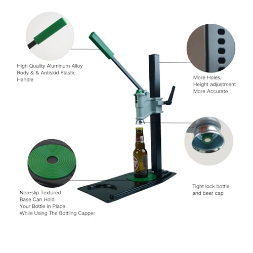 Manual Bottle Capper Tool Machine 26mm and 29mm Crown Capper,Heavy Duty Strong Metal Easy Action Bench Bottle Capper, Adjustable Height Beer Bottle Capping for Home Brewing Long pattern (t-adjustable)