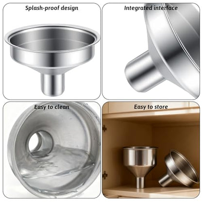 2pcs Stainless Steel Mini Funnels Set, Small Filling Funnels Multi-Flask Funnel for Essential Oils, Liquor Flasks, Spice Powders, Kitchen Use Silver