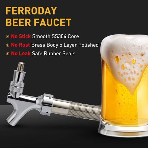 FERRODAY Upgraded 4-1/8 inch Shank Stainless Steel Core Draft Beer Faucet Chrome Plated Beer Tap No-Rust No-Leak Beer Faucet for Homebrew 1/4 Barb Keg Faucet Kegerator Parts Beer Tap Faucet - size: 4-1/8 inch Shank