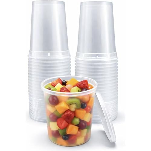 32 oz [20-Pack] Microwavable Plastic Deli Food Storage Containers with Lids | BPA Free, leak-resistant, stackable and freezer-safe design helps keep food fresh and secure - size: 32 oz - 20 Pack