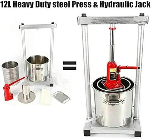 Fruit Wine Press 12L Grape Press for Wine Making Wine Press Machine W/Dual Stainless Steel Barrels Wine Cheese Fruit Vegetable Tincture Press~/