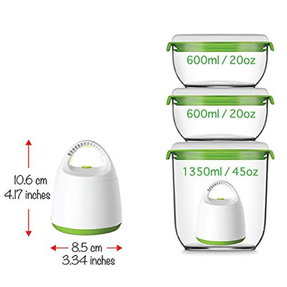 FOSA Starter Set Food Sealer Vacuum Sealer Reusable Container Set - Premium Vacuum Sealers for Food Storage, Airtight Preservation - Includes Turtle Vacuum Pump and 3 Vacuum Seal Containers - size: 20oz × 2 + 45oz × 1