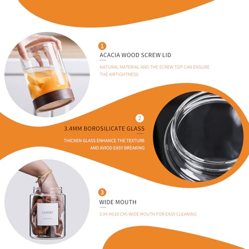 Glass Jars with Wood Lid 27 Oz 6 Pack, High Borosilicate Glass Containers Mason Screw Jars for Kitchen Storage