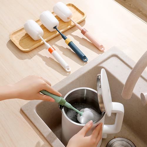 Dishwashing Foam Sponges Brush Telescopic Long Handle Scrubbing Brushes Clean Dishes, Sinks,Cookware,Coffee Glasses Pot Milk Cup Mugs Wine Bottle (4pcs) - size: 4pcs