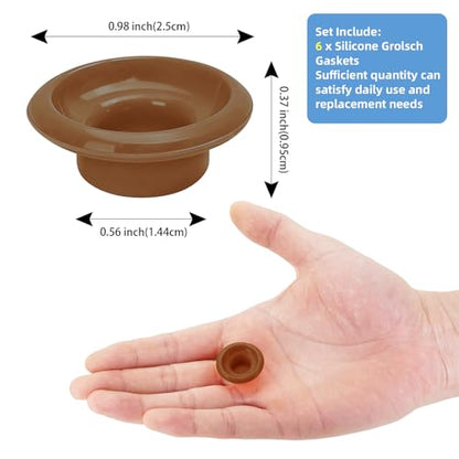 6PCs Dopamine color Silicone Gaskets Washers Seals for Cap Swing Flip Top for Home Brew Beer Soda Bottle Sealing (Walnut Brown) - color: Walnut Brown