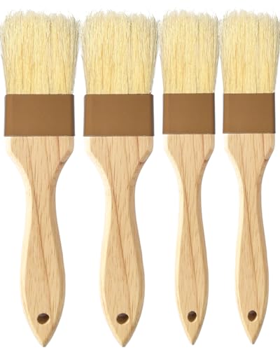 Pastry Basting Brush Natural Bristle - Food Grade Wooden Handle, Heat Resistant 660°F, Non-Shedding & Durable Kitchen Utensils for Cooking, Baking, Butter, BBQ, Oil Sauce & Egg Wash (1", 1.5", 4 Pack)