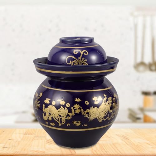 Abaodam Ceramic Pickling Jar with Lid 4lb Thickened Chinese Fermenting Crock Kitchen Vegetable Storage Jar for Kimchi Sauerkraut and Pickles Household Use
