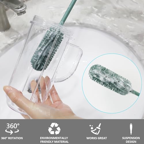 15.7" Silicone Bottle Brush, ddLUCK Water Bottle Cleaner Brush for Stanley, Hydroflasks, Glass, Thermos Sports Bottle, Vase and Glassware, Bottle Brush Cleaner for Small Narrow Neck Containers (Green) - color: Long Green