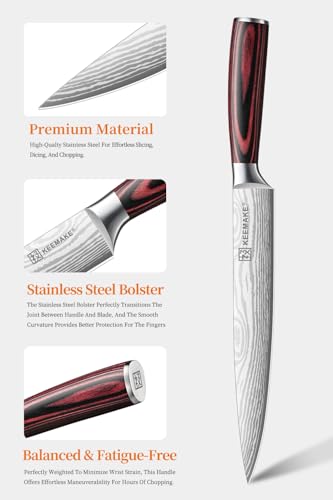 KEEMAKE 8 Inch Carving Knife - Ultra Sharp Slicing Knife High Carbon Stainless Steel Blade & Ergonomic Handle for Meat Cutting BBQ Turkey Ham Gift Box Included