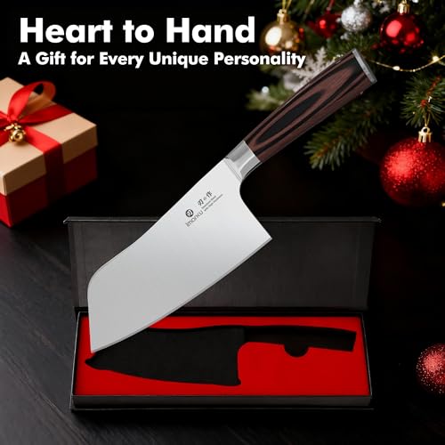 imarku 7 Inch Meat Cleaver Knife,Japanese SUS440A High Carbon Stainless Steel Butcher Knife with Ergonomic Handle,Ultra Sharp Vegetable Kitchen Knife for Home - color: Coffee Brown